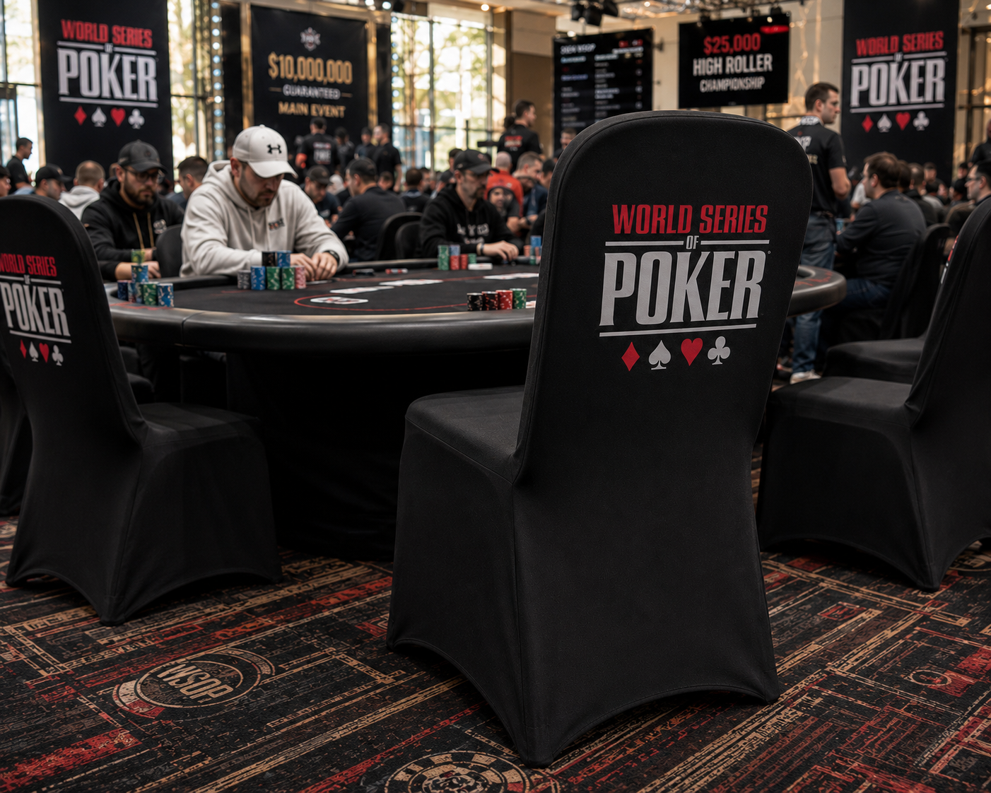 WSOP poker chair cover design