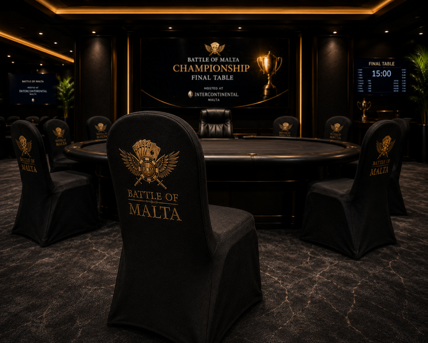 Battle of Malta poker chair cover design